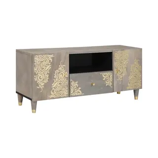 Tv-schränk Grau Und Gold 105 X 33, 5 X 46 Cm Massivholz Mango Vidaxl