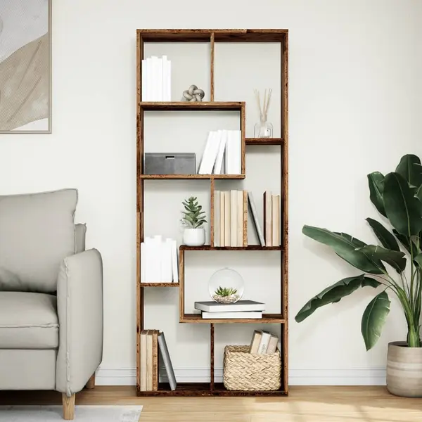VidaXL Raumteiler Bücherregal, Standregal Raumtrenner Für Wohnzimmer Schlafzimmer Büro, Büroregal Würfelregal Regal 8 Fächer, Altholz-Optik thumbnail