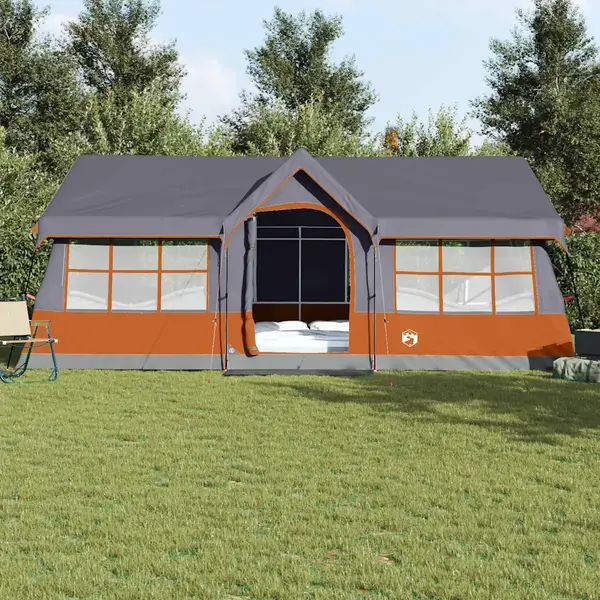VidaXL Familienzelt Mit Dach Grau Und Orange 622 X 295 X 238 Cm, Zusammenfaltbares Campingzelt, Modernes, Tragbares Familienheim, Wasserdicht, thumbnail