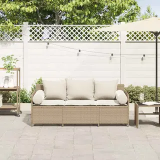 Gartensofa Mit Kissen 3-sitzer Beige Poly Rattan - Vidaxl
