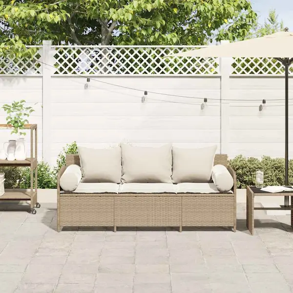Gartensofa Mit Kissen 3-sitzer Beige Poly Rattan - Vidaxl thumbnail