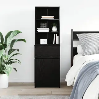 VidaXL Bedside Cabinet - Black Engineered Wood Nightstand 39x35x125 Cm With Shelves And Drawer For Bedroom/living Room