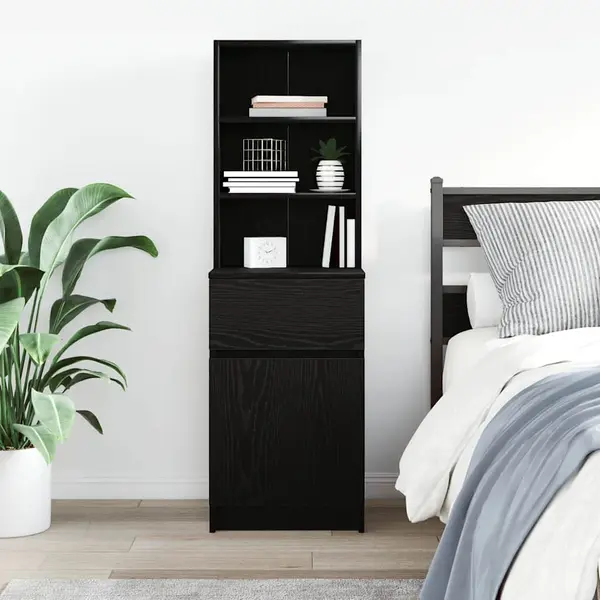 VidaXL Nachttisch Schwarz 39x35x125 Cm Holzwerkstoff, Nachtschrank, Schlafzimmermöbel, Nachtkästchen, Nachtkonsole, Beistelltisch, Nachttischschrank thumbnail