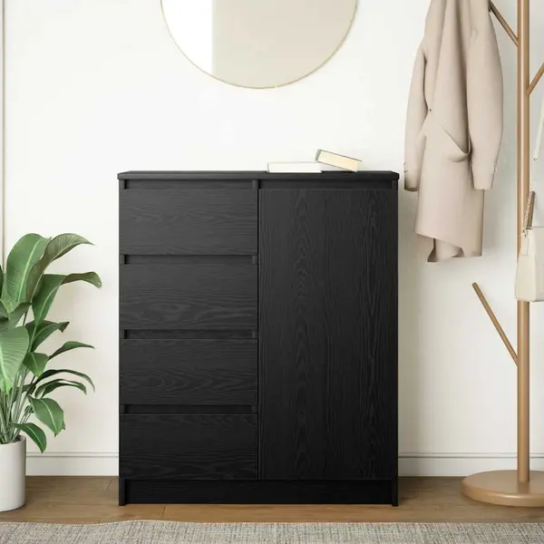 VidaXL Sideboard With Drawers Black Oak Engineered Wood 71x35x84 Cm For Living Room/Office Storage thumbnail