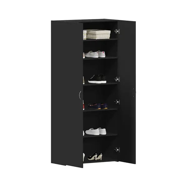 Vidaxl - Shoe Cabinet With Door Black 80 X 35.5 X 180 Cm Engineered Wood thumbnail