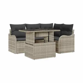 VidaXL Outdoortisch-Set Mit Kissen 5 Pcs Hellgrau Poly Rattan
