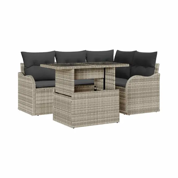 VidaXL Outdoortisch-Set Mit Kissen 5 Pcs Hellgrau Poly Rattan thumbnail