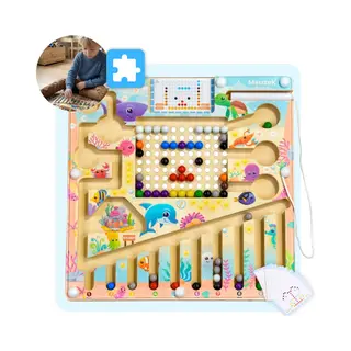 Mauzek® Magnetisch Doolhof Zee – Montessori Speelgoed – Houten Speelgoed – Magneetspel – Sensorisch – Activiteitenbord – Magnetisch –