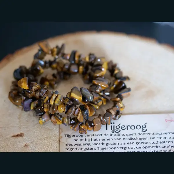 GemsByShy Tijgeroog Armband Met Organische Kralen, Chip, Edelstenen - Perfect Cadeau Voor Mannen En Vrouwen - Inclusief Uitleg - Spiritueel - Tigereye - thumbnail