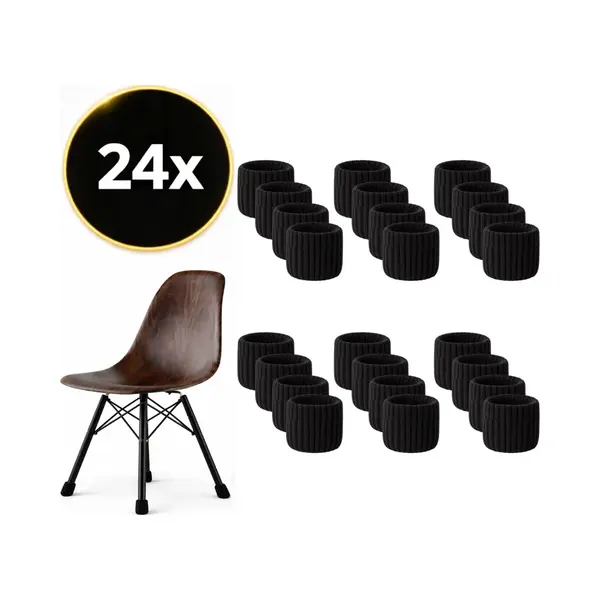 Reqz Products Korte Stoelpoot Sokken Set Van 24 Stuks (Zwart) – Elastische Beschermers – Stoelbeschermer – Stoelsokjes Met Vilt - Stoelpootbeschermers - thumbnail