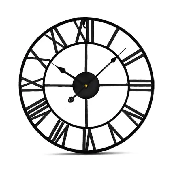 IvoQ Grote Zwarte Wandklok Metaal Met Romeinse Cijfers - Stijlvol Tijdloos Design - 40 Cm thumbnail