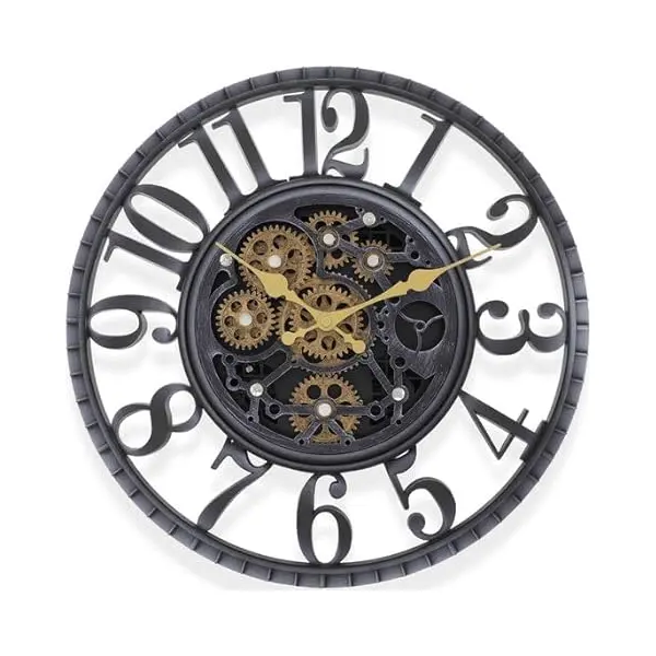 IvoQ Industriële Wandklok Met Bewegende Tandwielen – Stoere Vintage Look – Retro – Perfect Voor Woonkamer, Kantoor En Slaapkamer – Unieke thumbnail