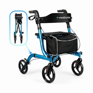 Medzone Rollator Lichtgewicht En Opvouwbaar - Zitfunctie - Binnen En Buiten - Rugleuning En Wandelstok Houder - Blauw