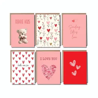 Momentuals Luxe Wenskaarten Set Liefde - 6 Kaarten Met Enveloppen - Kaartje Liefde - Valentijnskaarten - Moederdag - Vaderdag - Hartjes
