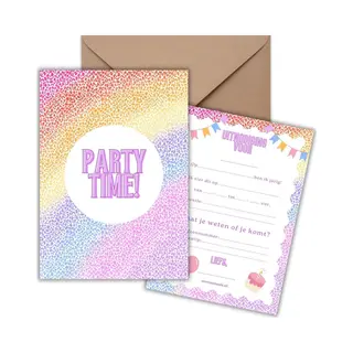 Momentuals Uitnodiging Kinderfeestje 10 Kaarten + Enveloppen - Party Paars - Party – Jongen & Meisje - Uitnodigingskaarten - Beschrijfbaar – Verjaardag Kind
