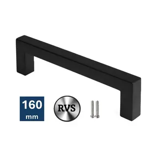 Msqdesign Handgreep Rvs Zwart - Boormaat 160mm - Zwarte Handgreep Voor Keuken & Kast - Moderne Meubelgreep - Keukengreep Mat Zwart -Kastgrepen- Zwarte