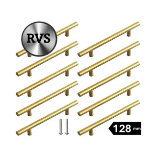10 X Msqdesign Rvs Handgrepen Goud - Handgreep 200mm - Hartafstand 128mm - Handgreep Keukenkast T Vorm - Gouden Meubelgreep Rvs - Goude Handvatten