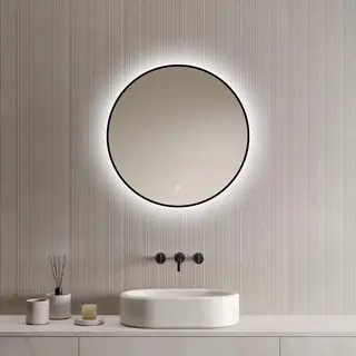 Loxa - Ronde Badkamerspiegel Ilona Met Led 60cm - Zwarte Omlijsting - Dimbaar - Condensvrij Vlak- Duurzame Kwaliteit - Eenvoudige Installatie