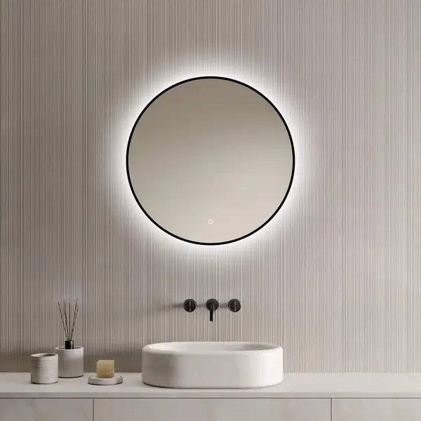 Loxa - Ronde Badkamerspiegel Ilona Met Led 60cm - Zwarte Omlijsting - Dimbaar - Condensvrij Vlak- Duurzame Kwaliteit - Eenvoudige Installatie thumbnail