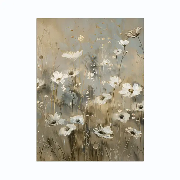 PosterMonkey Poster 60x80 Cm - Bloemen - Wit - Natuur - Grijs - Modern - Posters - Kamer Decoratie - Wanddecoratie Woonkamer - Muurdecoratie Slaapkamer thumbnail