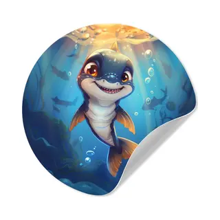 StickerSnake WallCircle® - Behangcirkel 50x50 Cm - Muurstickers Haai - Baby - Oceaan - Shark - Blauw - Muurcirkel - Kinderkamer Accessoires - Decoratie Babykamer