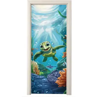 StickerSnake Deurposter 75x205 Cm - Deursticker Schildpad - Zeedieren - Onderwater - Zeewier - Meubelfolie Zelfklevend - Deurfolie Kinderkamer - Muurstickers