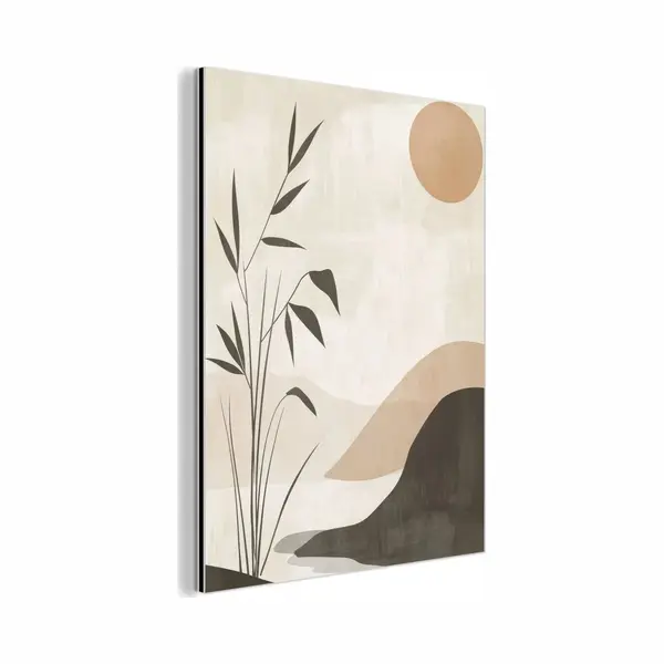 MuchoWow Aluminium Schilderij 120x160 Cm - Wanddecoratie Metaal - Japandi - Landschap - Beige - Metalen Muurdecoratie Woonkamer - Decoratie Industrieel - Foto thumbnail