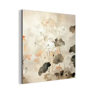 MuchoWow Aluminium Schilderij 50x50 Cm - Wanddecoratie Metaal - Bloemen - Japandi - Wabi Sabi - Metalen Muurdecoratie Woonkamer - Decoratie Industrieel - Foto