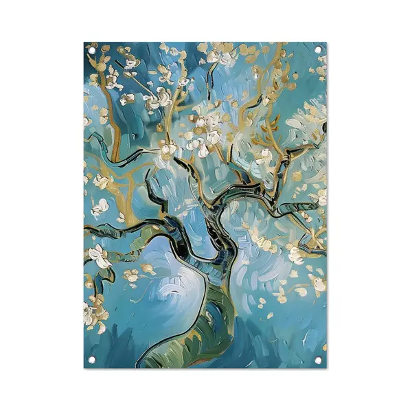 GreatGardenPosters Tuinposter 60x80 Cm - Tuindecoratie Amandelbloesem Boom - Blauw - Abstract - Poster Voor In De Tuin - Buiten Decoratie - Schutting Tuinschilderij - thumbnail