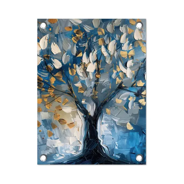 GreatGardenPosters Tuinposter 30x40 Cm - Tuindecoratie Boom - Blauw - Goud - Abstract - Poster Voor In De Tuin - Buiten Decoratie - Schutting Tuinschilderij - Tuindoek thumbnail