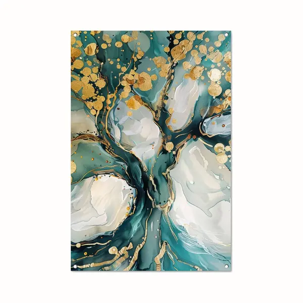 GreatGardenPosters Tuinposter 80x120 Cm - Tuindecoratie Boom - Modern - Verflook - Turquoise - Goud - Poster Voor In De Tuin - Buiten Decoratie - Schutting thumbnail