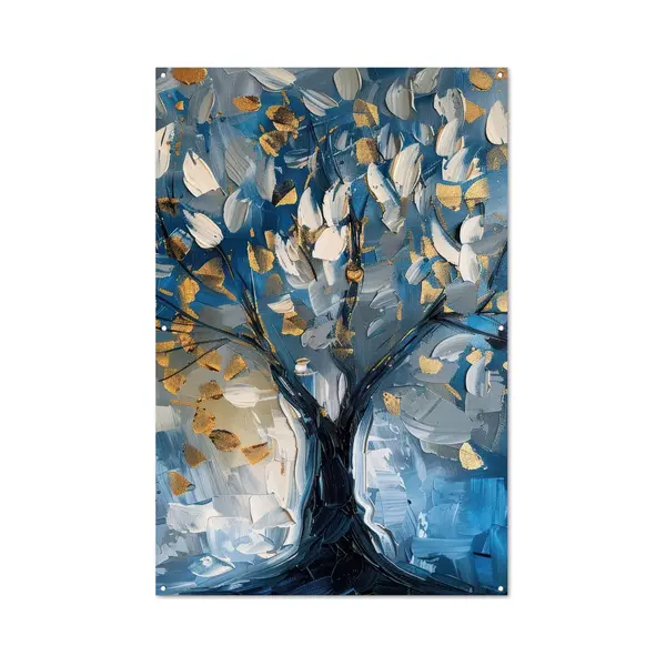 GreatGardenPosters Tuinposter 120x180 Cm - Tuindecoratie Boom - Blauw - Goud - Abstract - Poster Voor In De Tuin - Buiten Decoratie - Schutting Tuinschilderij - Tuindoek thumbnail