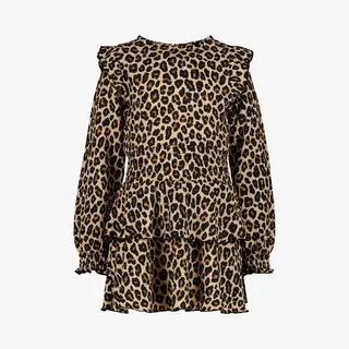 TwoDay Meisjes Jurk Met Panterprint En Ruches Beige - Maat 92