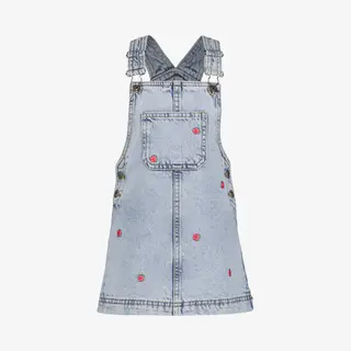 TwoDay Meisjes Denim Tuinjurk Met Bloemetjes - Blauw - Maat 98/104