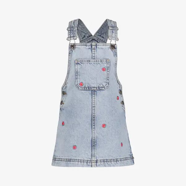 TwoDay Meisjes Denim Tuinjurk Met Bloemetjes - Blauw - Maat 98/104 thumbnail