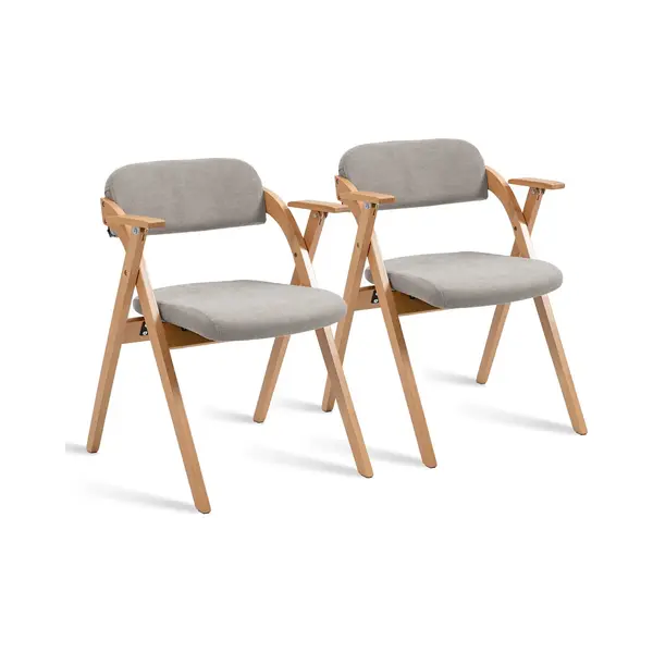 Merax Opvouwbare Stoelen Met Armleuning Set Van 2 – Houten Klapstoelen Met Gestoffeerde Zitting – Stapelbaar En Ruimtebesparend – Voor Eetkamer thumbnail