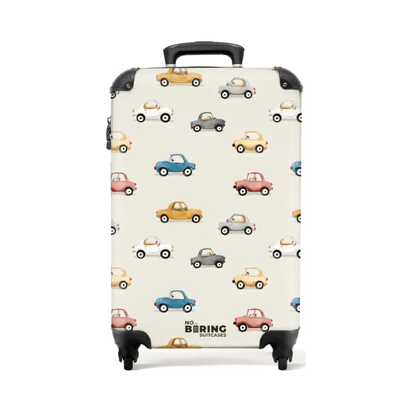 NoBoringSuitcases.com® - Kinderkoffer Jongen - Kindertrolley Jongens - Kleurrijke Retro Autootjes - Handbagage Koffer Lichtgewicht - Reiskoffer thumbnail