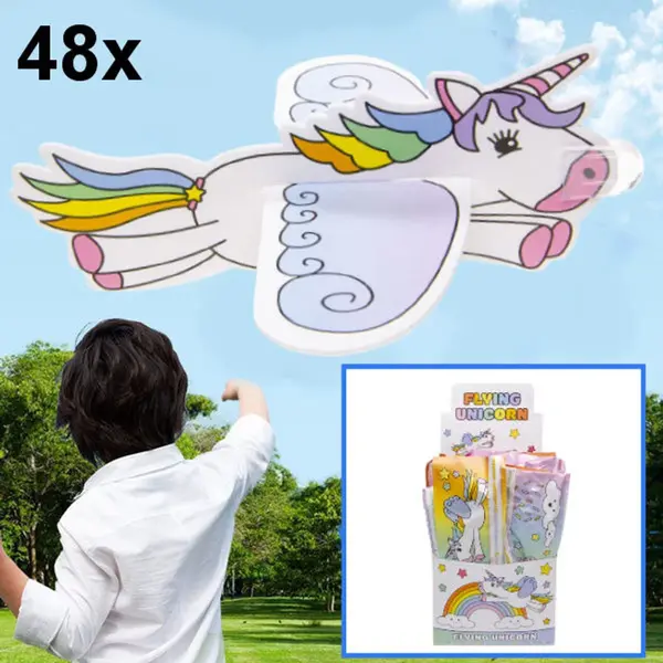 Decopatent 48 Stuks Foam Unicorn Vliegtuigen - Fighter Gliders - Uitdeelcadeaus - Traktatie Uitdeelcadeautjes Voor Kinderen - Grabbelton - School - thumbnail
