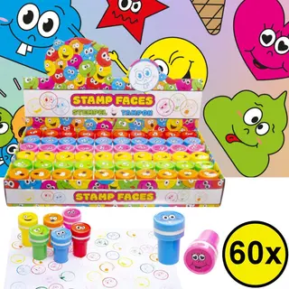 Decopatent 60 Stuks Vrolijke Smiley Stempels - Traktatie Uitdeelcadeautjes Voor Kinderen - Speelgoed Traktaties Stempel - Uitdeelcadeaus