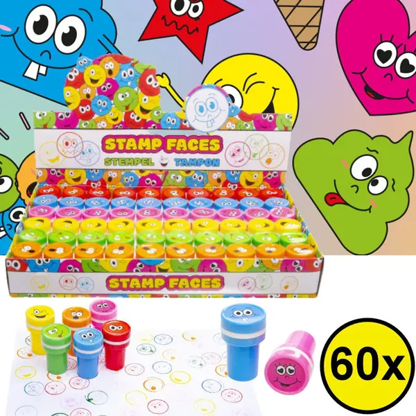 Decopatent 60 Stuks Vrolijke Smiley Stempels - Traktatie Uitdeelcadeautjes Voor Kinderen - Speelgoed Traktaties Stempel - Uitdeelcadeaus thumbnail