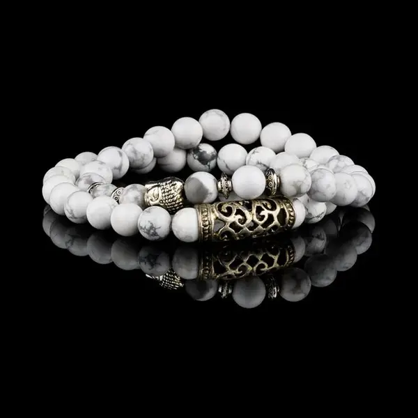 Donley - White Isla Stone Natuursteen Armband - Mystiek Aardingsjuweel Voor Balans - Spirituele Heling En Innerlijke Kracht Armband - Buddha Armband - thumbnail