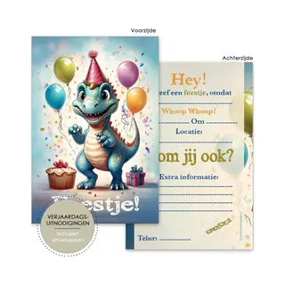 Art Foto Service Groep BCI038 - Verjaardagsuitnodigingen - Uitnodigingen Kinderfeestje - Uitnodigingen Feestje - Uitnodiging Kinderfeestje - Uitnodiging Jongen - Dino