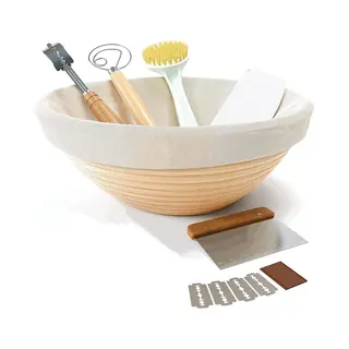 Bondoo Rijsmandje Ø 23 Cm - Broodbakken - Banneton - Rijsmandje Brood - Rijsmand Rond - Zuurdesem Starter Set - Incl Deegkleed - Deegmesje - Rvs