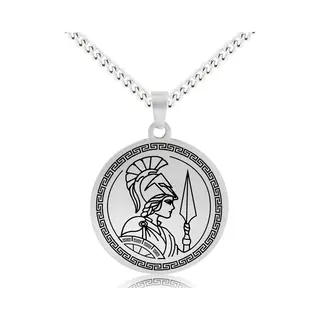 Griekse God Pallas Athena Ketting - Zilverkleurige Mythologie Talisman - Roestvrij Staal - Athene - Pax Amare
