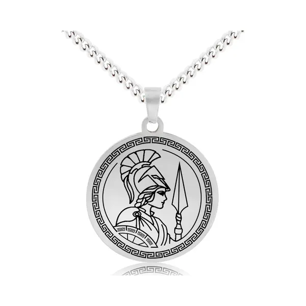 Griekse God Pallas Athena Ketting - Zilverkleurige Mythologie Talisman - Roestvrij Staal - Athene - Pax Amare thumbnail