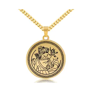 Griekse God Artemis Ketting - Goudkleurige Mythologie Talisman - Roestvrij Staal - Olympus Cadeau - Pax Amare