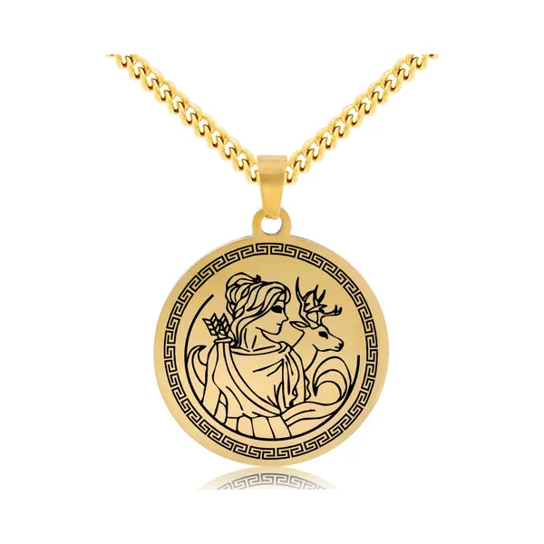 Griekse God Artemis Ketting - Goudkleurige Mythologie Talisman - Roestvrij Staal - Olympus Cadeau - Pax Amare thumbnail