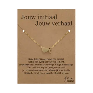 Letter F Ketting Op Cadeau Kaartje - Jouw Initiaal, Jouw Verhaal - 45cm Goudkleurig Stainless Steel - Initiaal & Hartje Hanger - Pax Amare