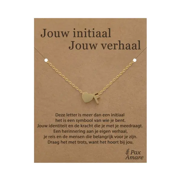 Letter F Ketting Op Cadeau Kaartje - Jouw Initiaal, Jouw Verhaal - 45cm Goudkleurig Stainless Steel - Initiaal & Hartje Hanger - Pax Amare thumbnail