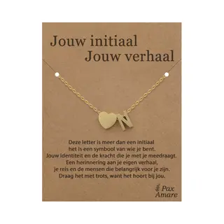 Letter N Ketting Op Cadeau Kaartje - Jouw Initiaal, Jouw Verhaal - 45cm Goudkleurig Stainless Steel - Initiaal & Hartje Hanger - Pax Amare